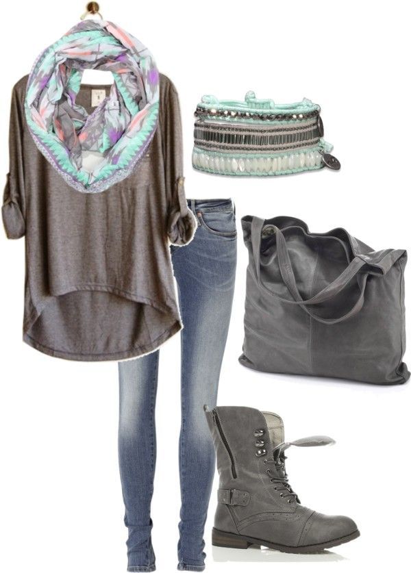 “Grey Top” by busatorac on Polyvore. Perfect with the scarf and boots
