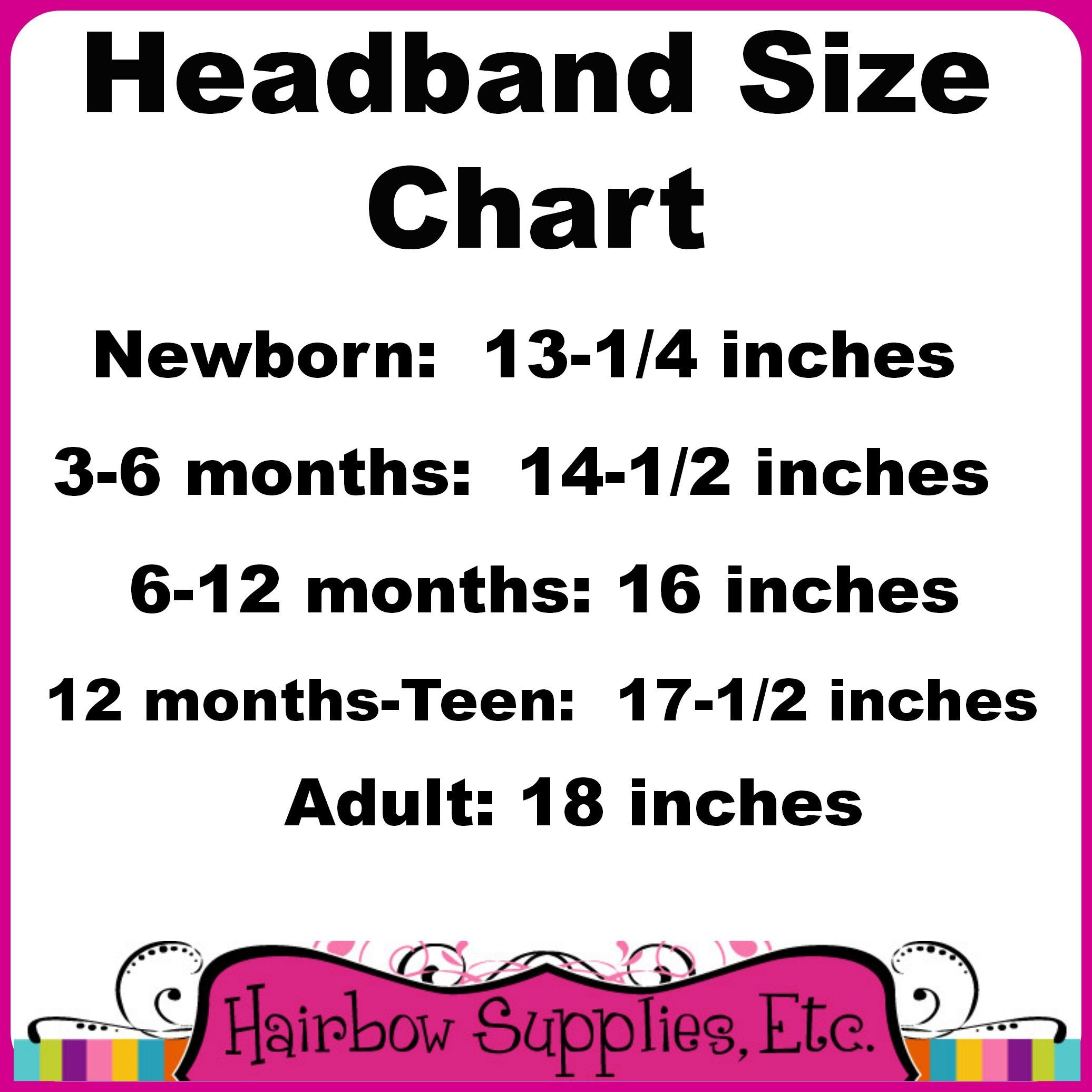Headband Sizes Chart for Fold Over Elastic Headbands and DIY Headbands: Hairbow Supplies, Etc. – Your One Stop Shop for Hair Bow