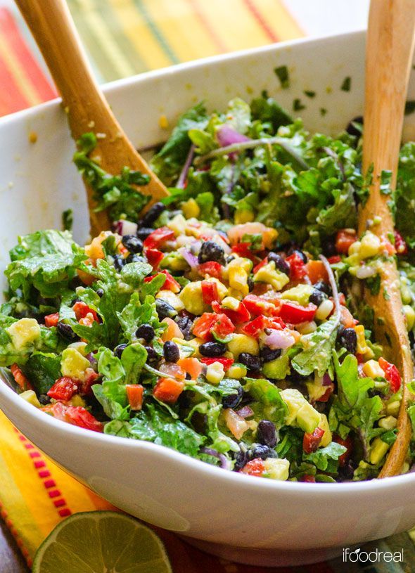 Healthy Creamy Mexican Kale Salad — Hearty vegetables tossed with a tangy cumin flavoured dressing. Perfect for hot summer days