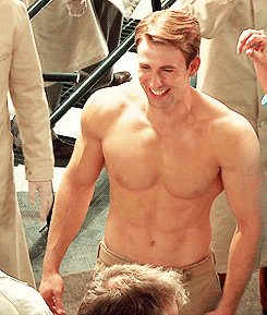 Heres a GIF of Chris Evans shirtless and laughing.  Youre welcome!