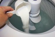 How to get your dirty whites clean again… HOT HOT HOT water, 1 cap of laundry detergent, 1 cup powdered dish washer detergent, 1