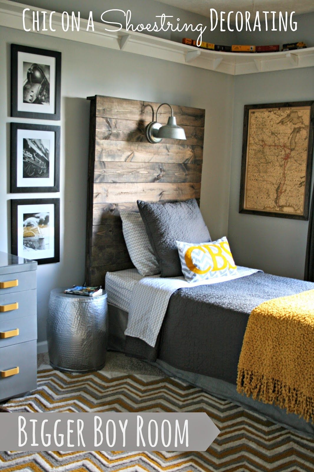 How to Make a Rustic Headboard with a Light Fixture by Chic on a Shoestring Decorating- What an amazing kids bedroom!