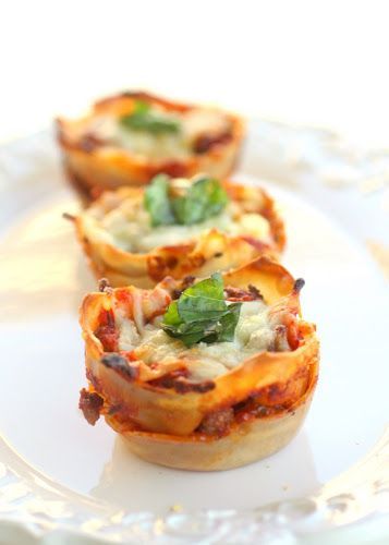 Individual lasagnas! “Lasagna cupcakes”  You can make these in your Pampered Chef stoneware muffin pan or mini muffin tin. The