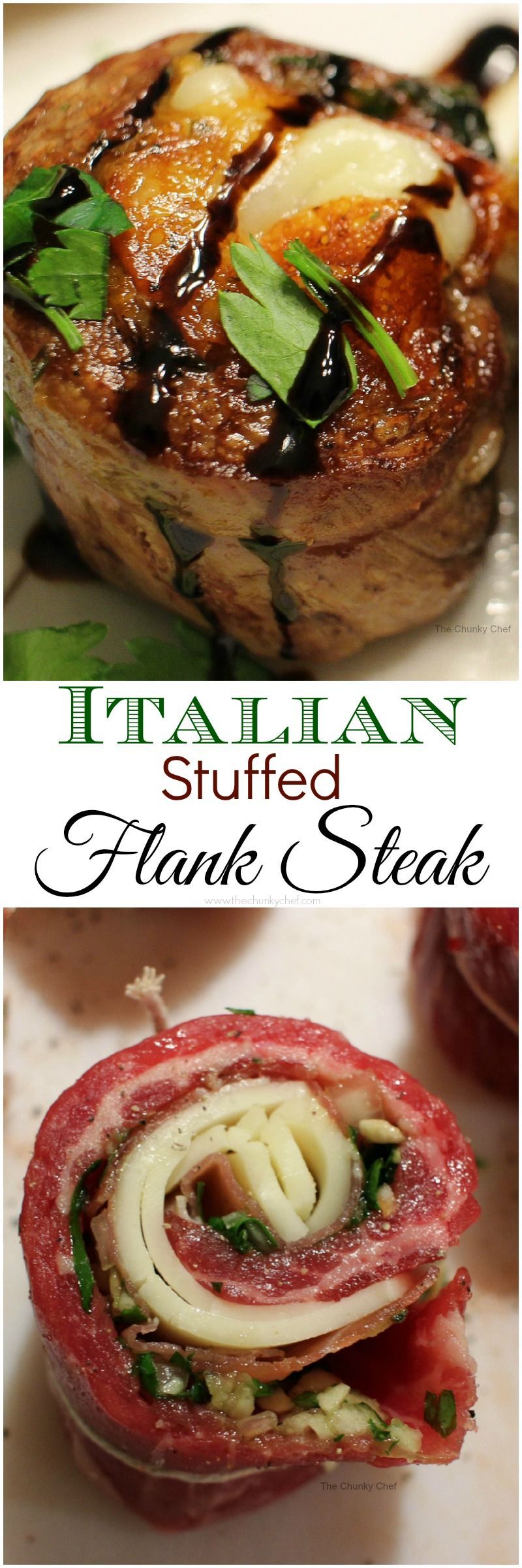 Italian Stuffed Flank Steak – Tender flank steak rolled up with garlic, herbs, prosciutto ham, provolone cheese… flavorful steak