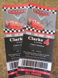 Lightning McQueen Birthday invitations as race tickets! Soo cute!