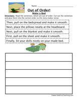 Making a Bed Sequence Worksheet:Read the sentences, which are out of order. Cut out the sentences and glue them into the correct