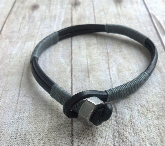 Mens Gray and Black Leather Wrap Bracelet Rugged by urbanlanding, $14.00