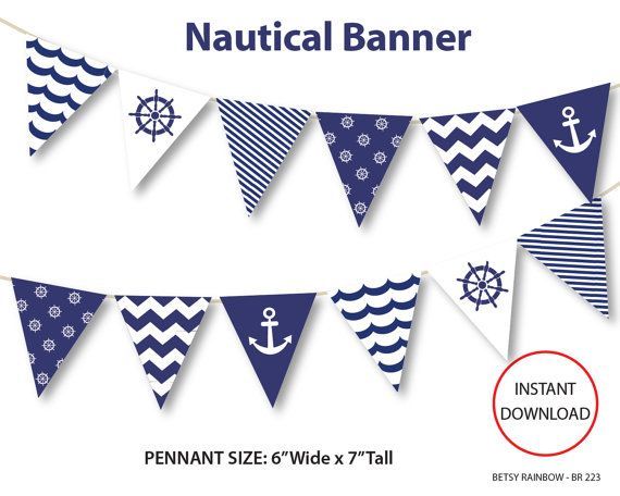 Nautical banner, printable banner, nautical, DIY party, navy blue nautical bunting pennants  – BR 223