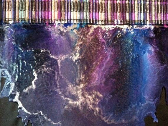 Nebula crayon art. Made with glitter crayons. This is one melted crayon project I do enjoy.