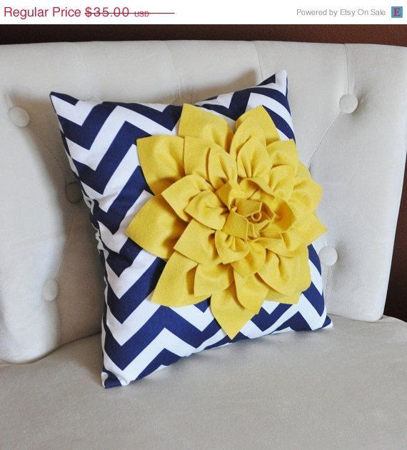 NEW YEARS SALE Mellow Yellow Dahlia on Navy and White by bedbuggs