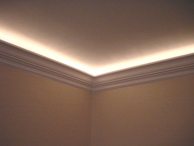 OMG OMG OMG I NEED TO DO THIS!……..Use rope lights behind crown molding to create ambient light.
