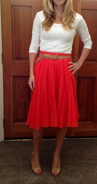 Outfit Posts: outfit post: red midi skirt, white tshirt