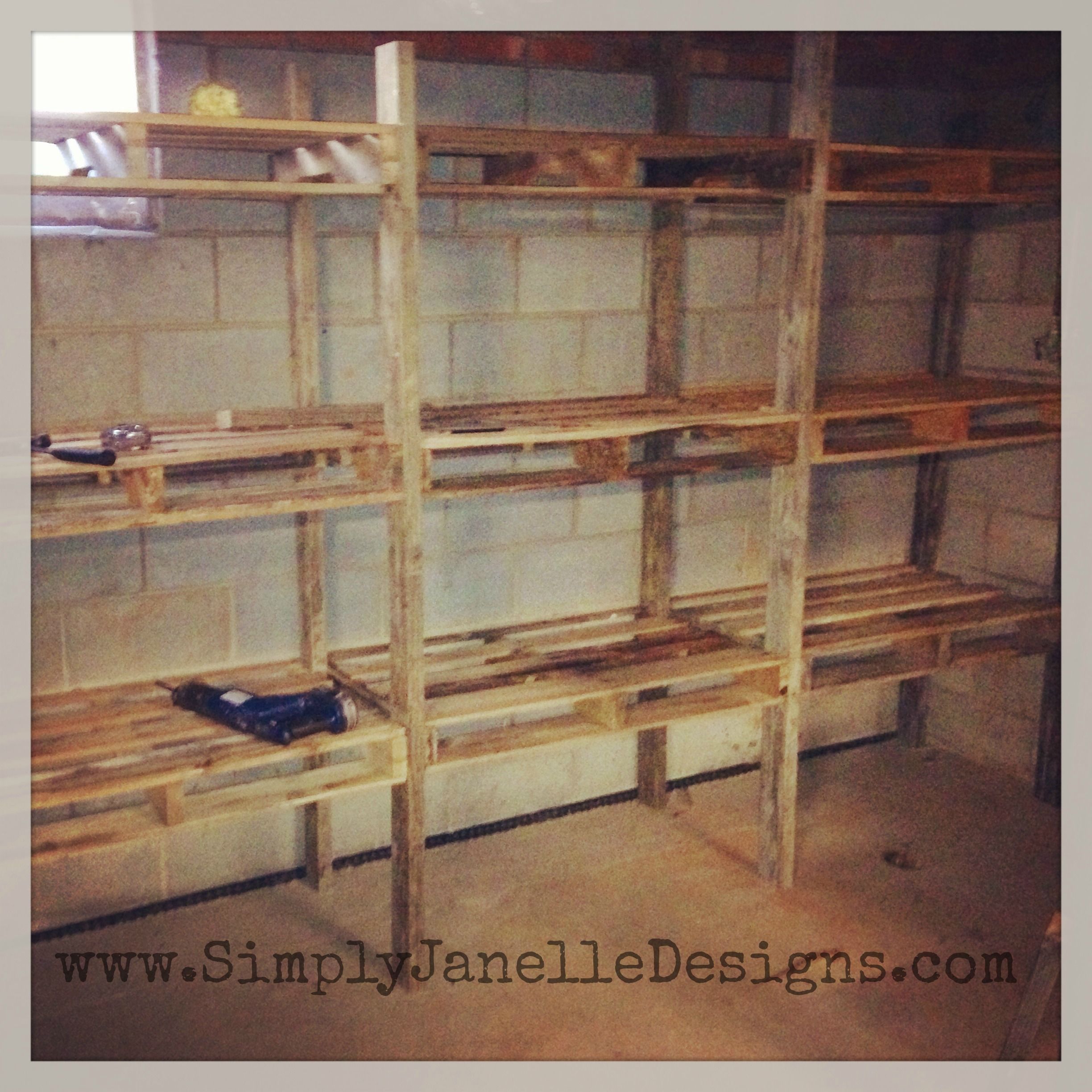 Pallet Shelves in our Basement | Simply Janelle Designs