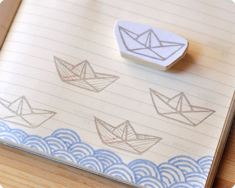 paper boat hand carved rubber stamp – MemiTheRainbow