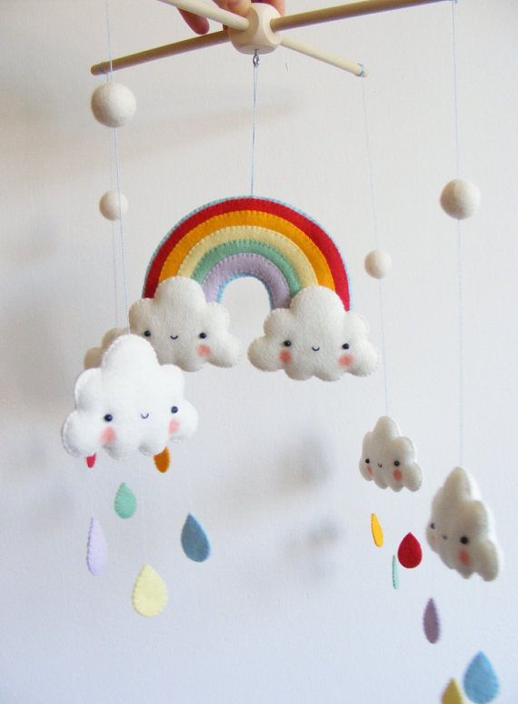 PDF pattern –  Rainbow and clouds baby crib mobile – Felt mobile ornaments, easy sewing pattern