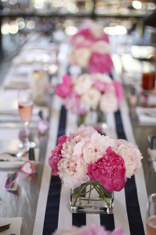 pink peonies + striped table runners from luella + june