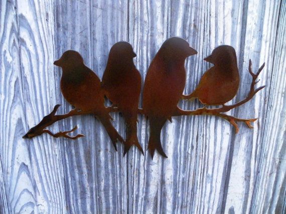 Plasma Cut Metal Art Sweet Birds on a Branch Garden Art Nursery