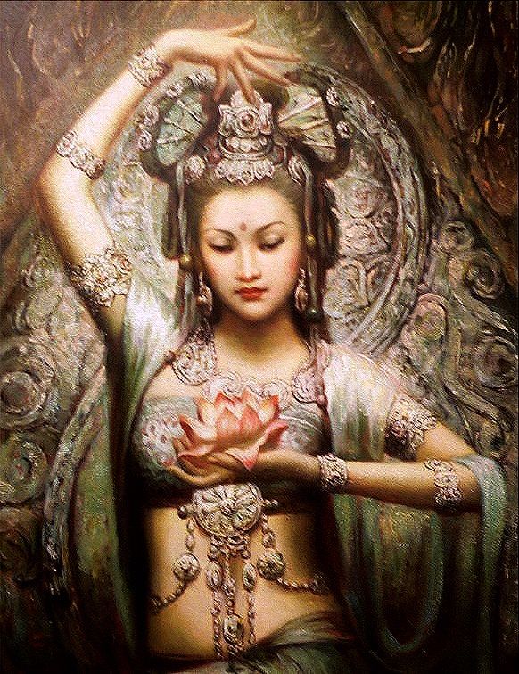 Quan Yin (“KWAN-yin”). Her name means “She who hears the cries of the world.” She is a goddess of mercy in Taosim, and