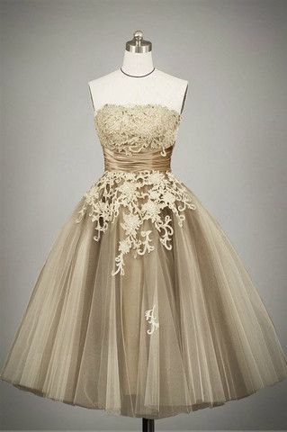 Retro 50s Tea Length Strapless Lace Tulle Formal Prom Dress great site, lots of pretty dresses