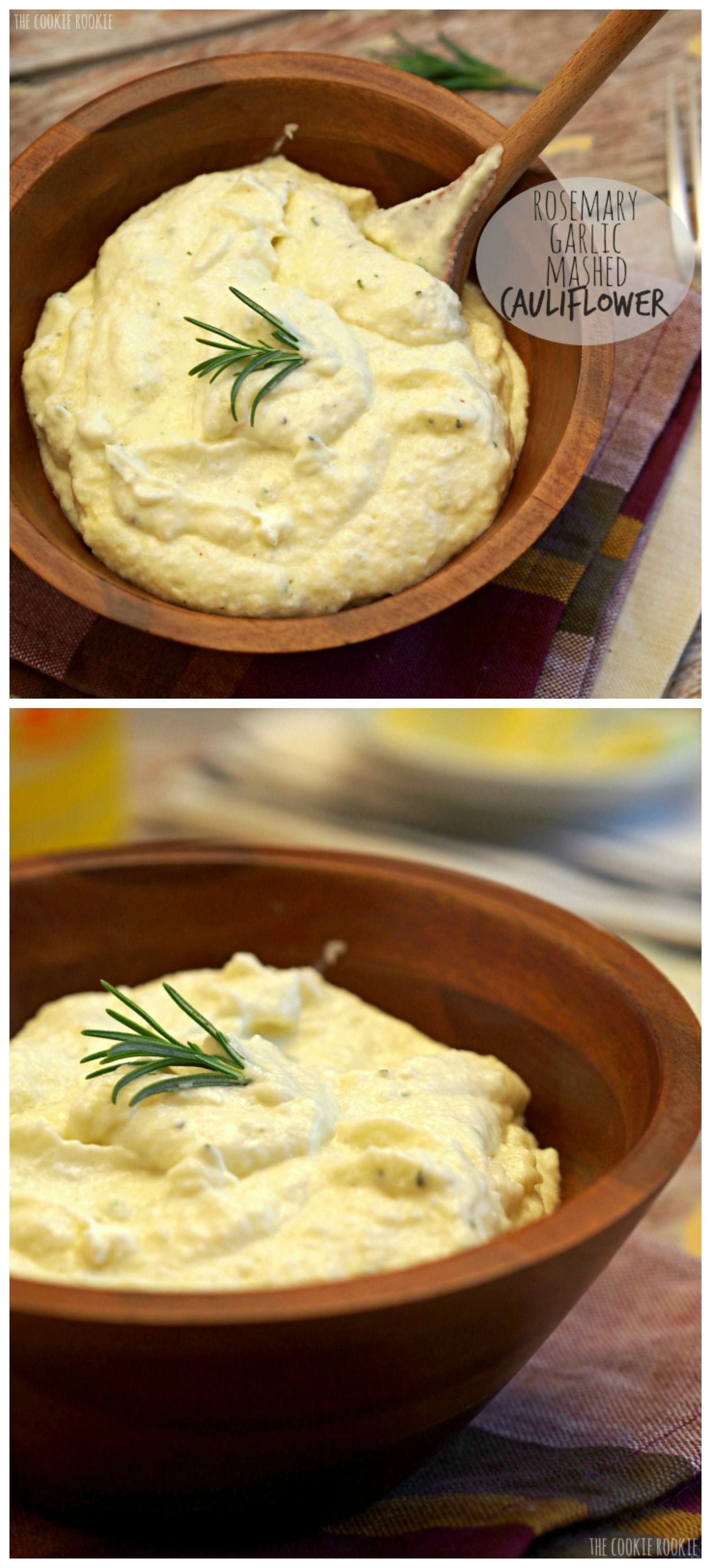 Rosemary Garlic Mashed Cauliflower! Healthy and delicious alternative to mashed potatoes. Perfect Thanksgiving side dish! | The