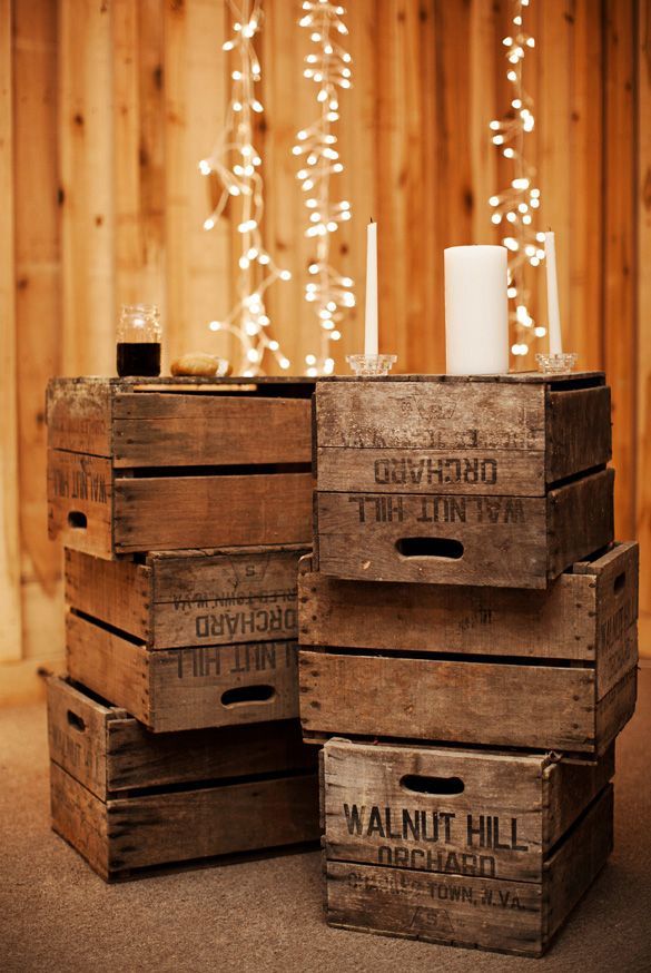 Rustic Barn Wedding In Tennessee. Oooh, what I nice idea for all my old crates! I knew being a hoarder would pay off eventually.