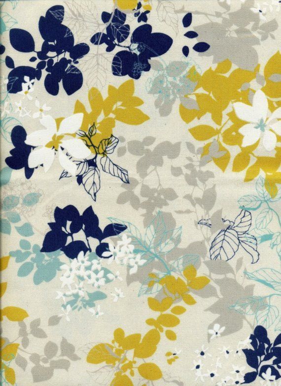 Sale  Tree Leaf with White Flower Navy/Yellow by IKOplusFabric, $15.50