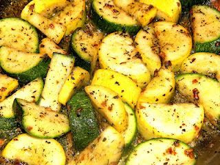 Sauteed Zucchini and Summer Squash. I added a 1/2 chopped onion and diced red pepper to this recipe. I also used 2 TBSP fresh