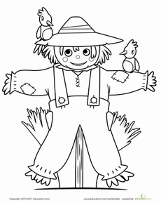 Scarecrow Coloring Page Worksheet – could use as an embroidery pattern and make a pillow.