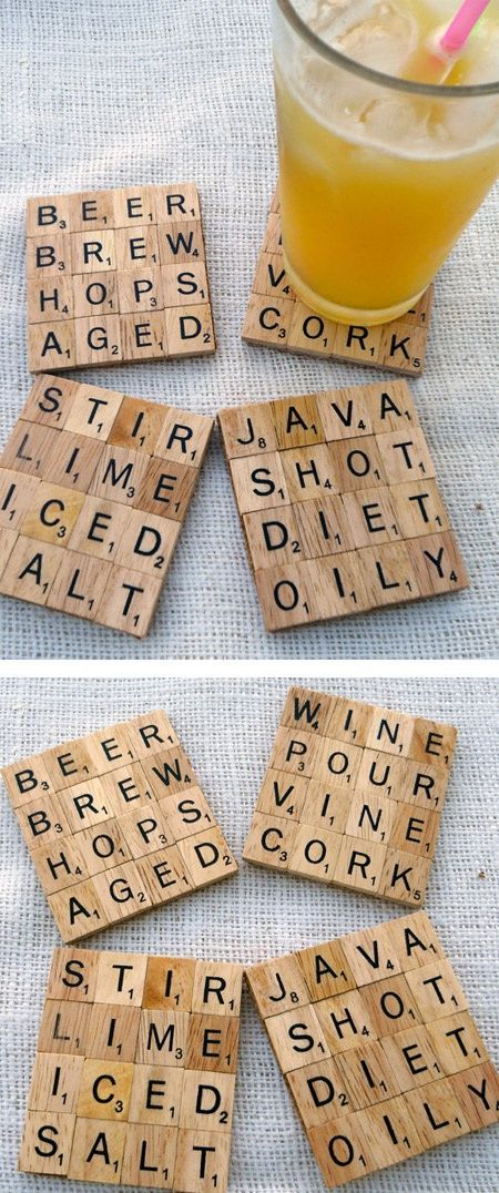 Scrabble coasters – Cute housewarming gift or bday present :) I would use these on game night