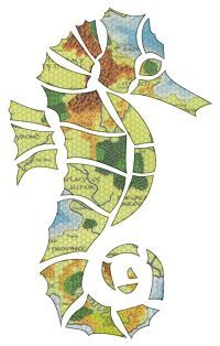 Seahorse card pattern. Was thinking it would be cool to cut an old map of someplace I’ve visited into this Seahorse pattern (a map