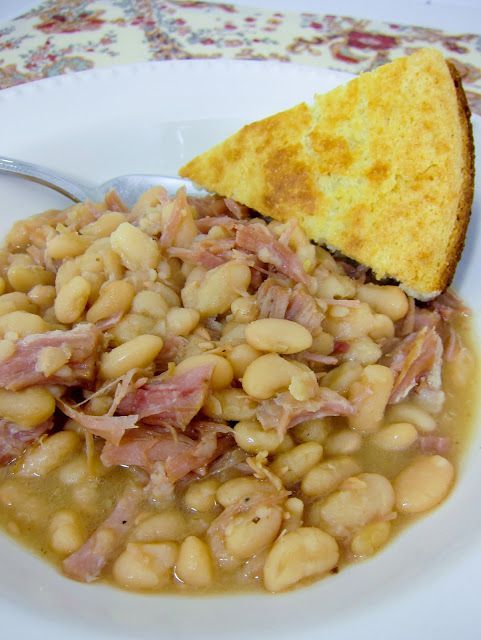 Slow cooker ham and white beans. Cheap, easy, good for you, yummy, and just like grandma used to make!
