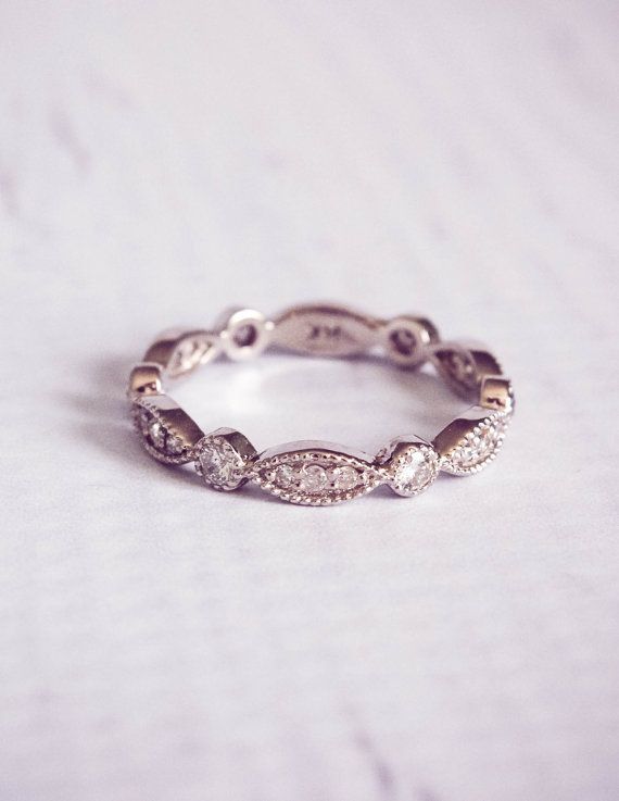 Stunning 1930s style, reproduction antique diamond pave wedding ring. With 0.4 carats of diamonds in a pave setting, the design to