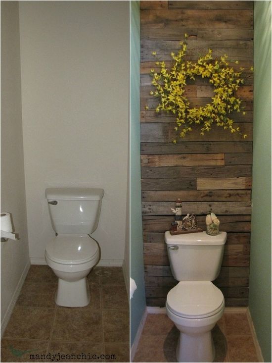Such a great way to give a plain bathroom some character!. This would work really well for any small wall..