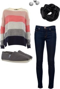 take away the TOMS and add your short brown boots.. LOVE. brown and Navy are good combos