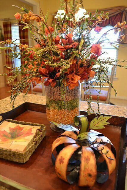 Thanksgiving decor – outer vase layered with dried beans