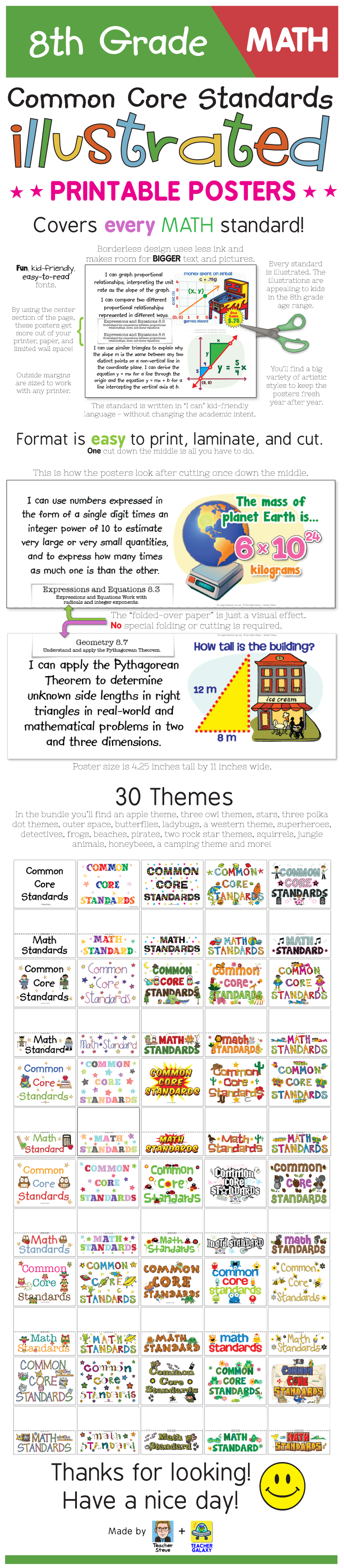 These posters for the 8th grade math Common Core Standards bring the standard to life and make it easier to understand with