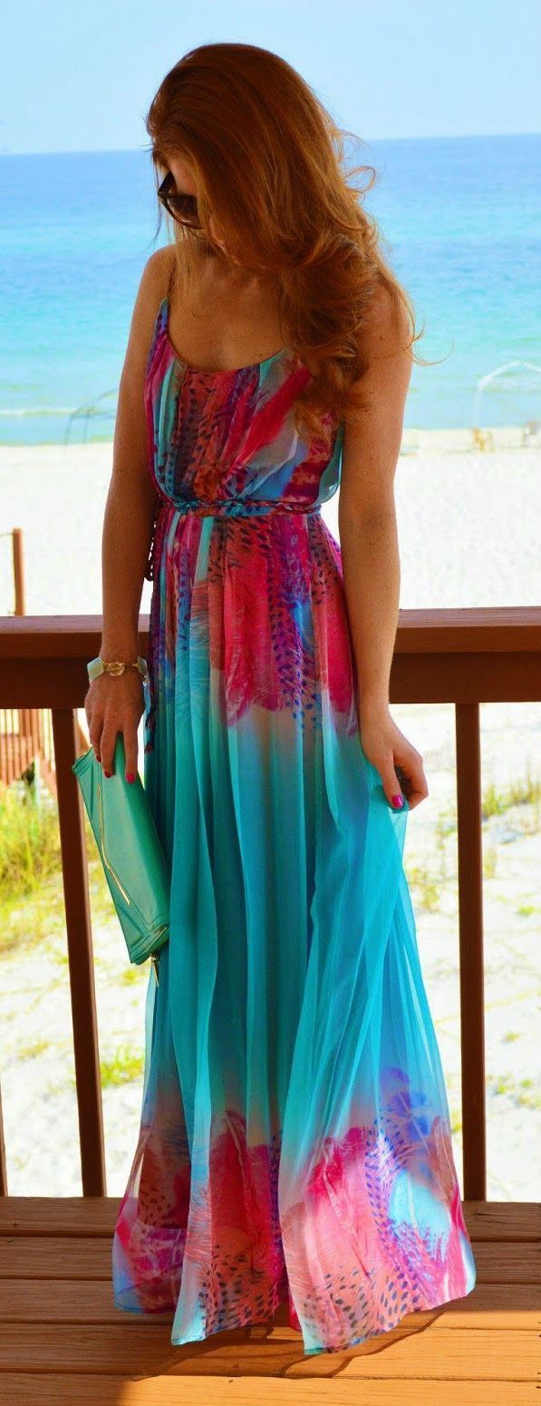 Thin strap colorful long maxi dress fashion