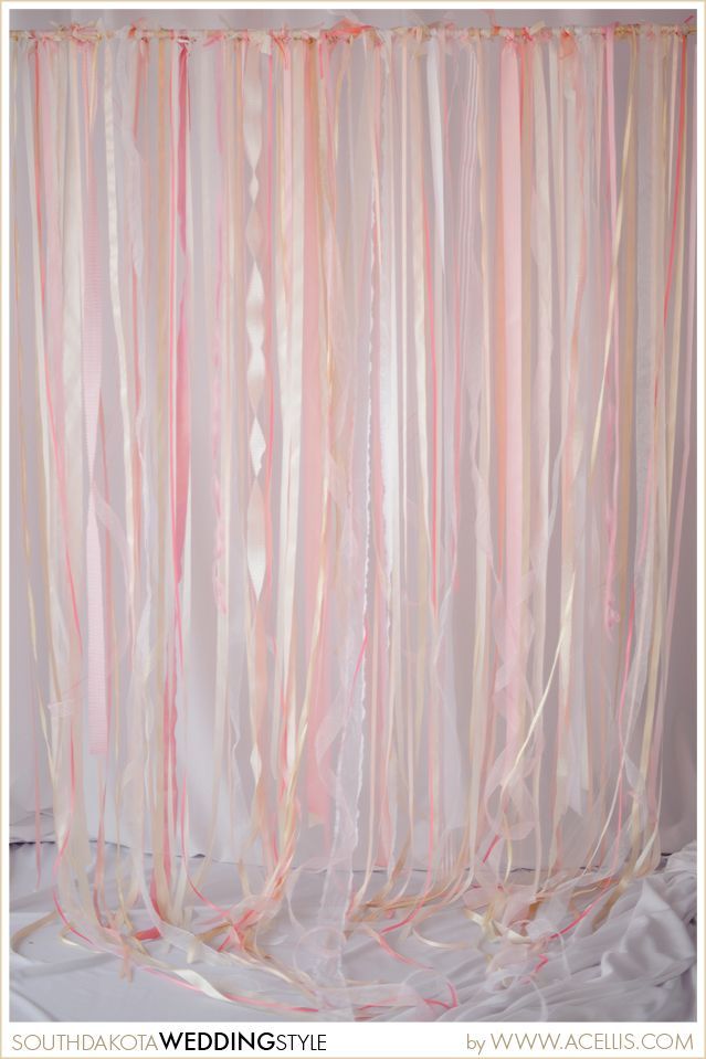 This ribbon backdrop/curtain can be used at an entrance to walk through, behind a sweetheart table or cake table, or even as your