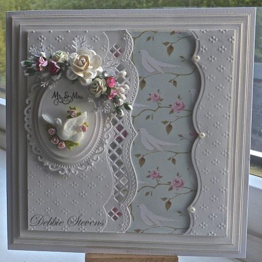 tone on tone wedding card Wedding day card today, so Ive used Spellbinders grand squares, dainty dots embossing folder, SB floral
