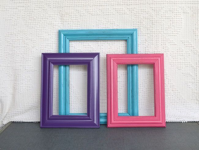 Turquoise Pink Purple Frames with GLASS Set of 3 – Upcycled Frames for Prints Modern Teenage Nursery Bedroom Decor