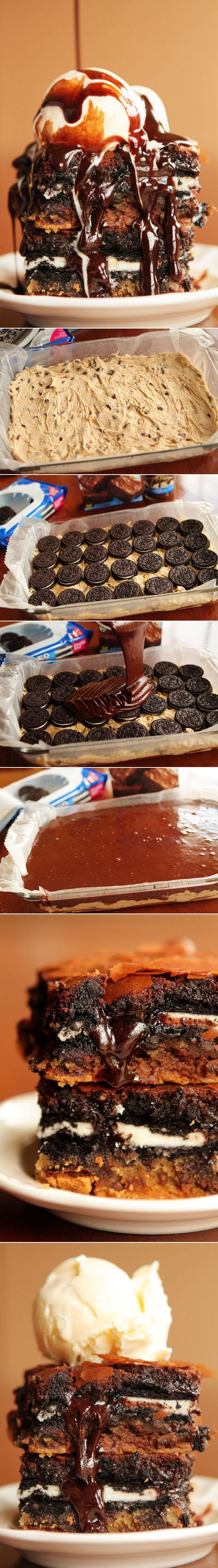 Ultimate Chocolate Chip Cookie n’ Oreo Fudge Brownie Bar ~ Cookie Dough + Oreos +, Brownie Batter!! This is the original recipe!