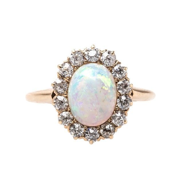 Victorian Opal Engagement Ring with Old Mine Cut Diamond Halo | Lindenwald from Trumpet & Horn | $2,650