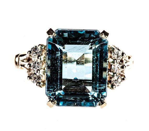 Vintage14k Yellow Gold Emerald Cut 4.25ct Emerald Cut Aquamarine and Diamond Ring on Etsy, $3,971.63