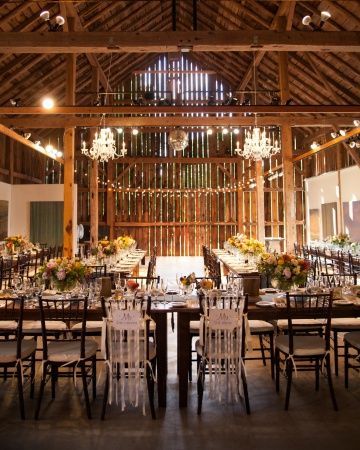 Wedding Reception in Egg Harbor, Wisconsin – The seated dinner was held in the venues century-old barn-turned-art-gallery.