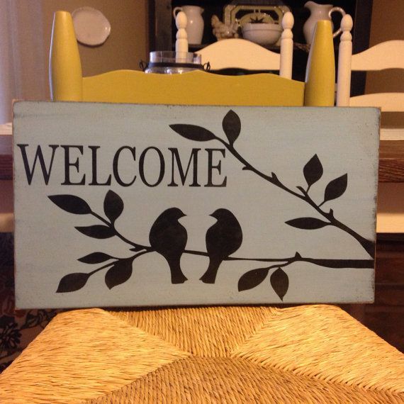 Welcome Sign With Birds On Tree Branch, Primitive, Rustic Style Wood Sign on Etsy, $34.99