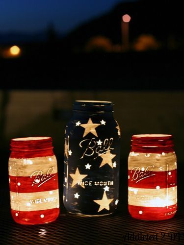 What a great idea! Light up the backyard patio with safe candle lighting in painted mason jars.