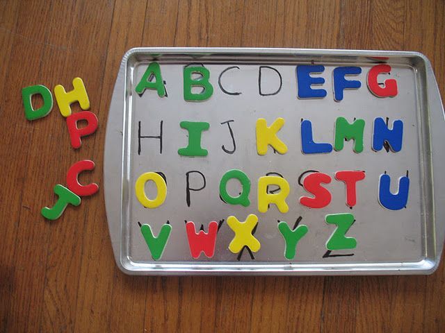 Write the alphabet on a cookie sheet, provide letters or magnetic letters to match. Would be great for matching lower case to