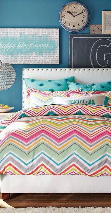 Zig N Zag Girls Bedding–this is what lauren wants-lets spray paint her bed a fun color though