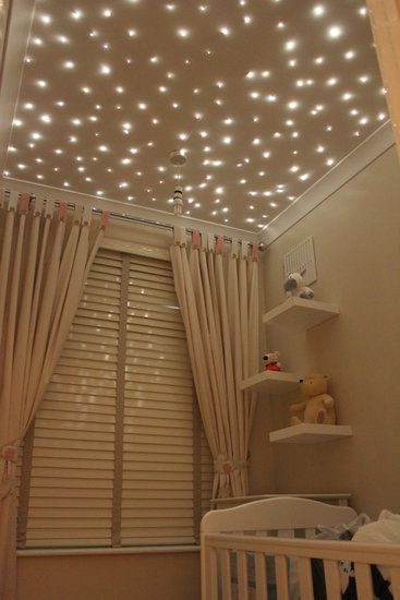 7 Ways to Top Off Your Nursery: For a starry ceiling, consider fiber-optic lights. Starscape sells custom kits for this kind of