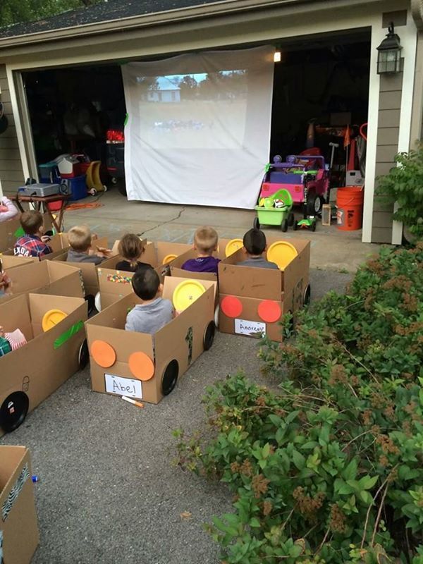 A “Drive-In” Birthday party: Have each child decorate their “car” and then show a movie with snacks, great idea!